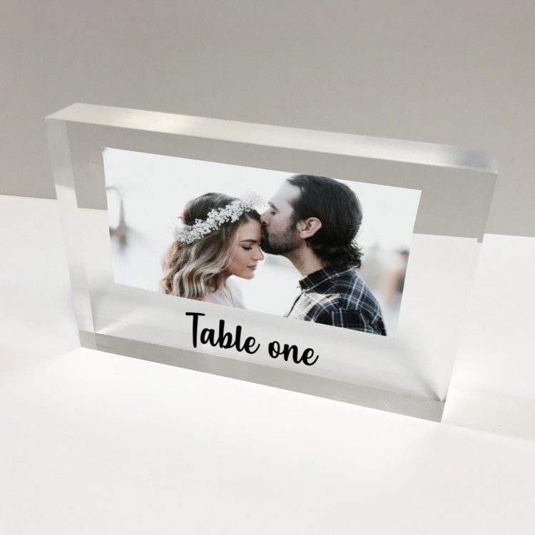 6x4 Acrylic Block Glass Token - Landscape Table number with photo